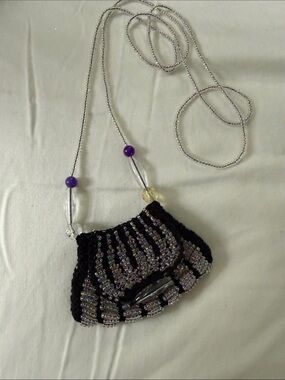 Handmade Black Beaded Crossbody Bag with Iridescent Accents